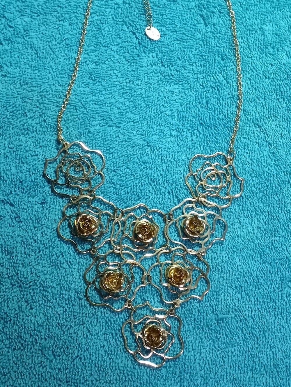 Claire's Gold Floral Rose Bib Necklace